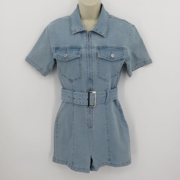 Missguided Women 4 Blue Jean Denim Stretch Zip Playsuit Romper One Piece NEW - Picture 11 of 11